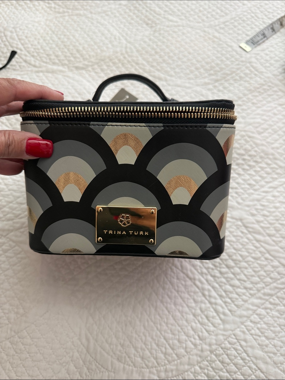 Trina Turk Black, Gray & Gold Scallop Cosmetic Case